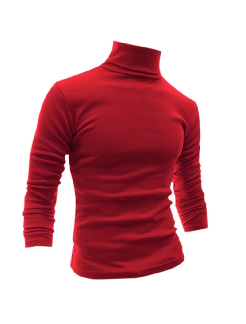 LONGBIDA Men Slim Fit Lightweight Long Sleeve Pullover Top Turtleneck T-Shirt(Red,XL) - Image 1